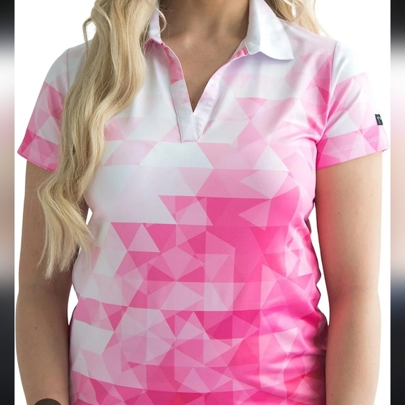 Yatta Golf Womens Standout Performance Short Sleeve Golf Polo Shirt Pink Fade - Picture 1 of 5